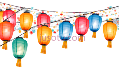 灯笼,串灯,红色,黄色,蓝色,绿色, PNG