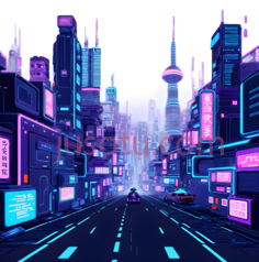 城市,赛博朋克,蓝色,紫色PNG