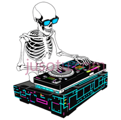 骷髅DJ,卡通,白色,蓝色,黑色PNG