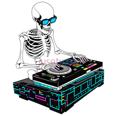 骷髅DJ,卡通,白色,蓝色,黑色, PNG