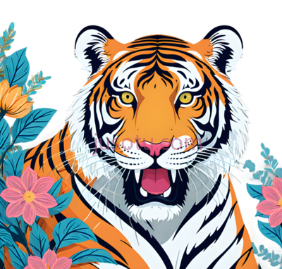 老虎,彩绘,花卉, PNG