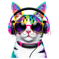 猫,耳机,太阳镜PNG