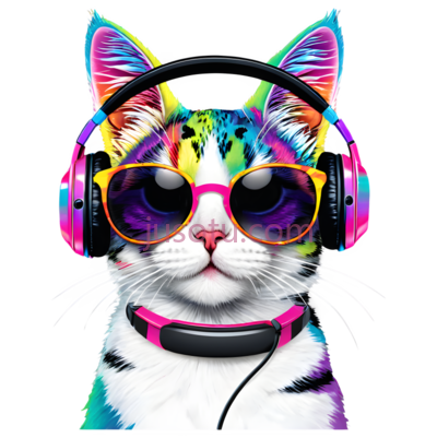 猫,耳机,太阳镜, PNG