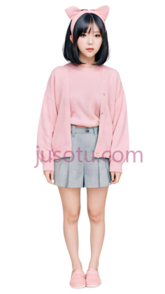 女孩,休闲,粉色上衣, 灰色裙子PNG