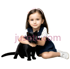 小女孩,黑猫PNG