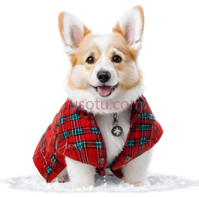 柯基犬,穿着红色格子外套,白色,棕色, PNG