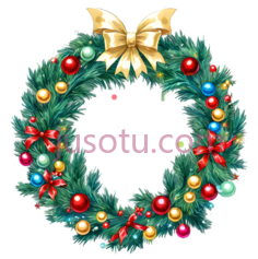 圣诞花环,节日装饰,绿色,红色,黄色,蓝色PNG