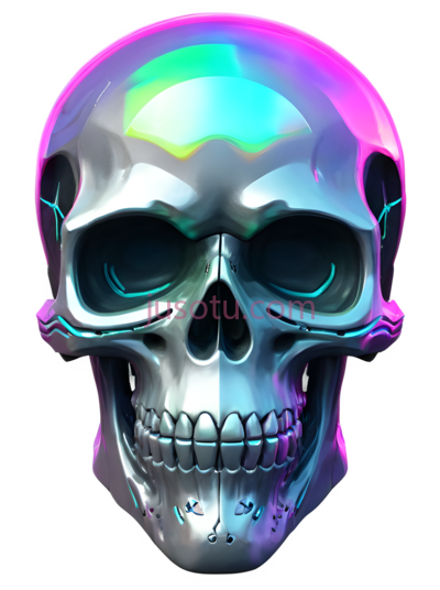 头骨,3D,银色,紫色,彩虹色, PNG