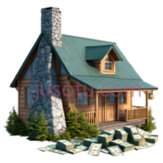 小木屋,乡村,棕色屋顶,绿色树木PNG