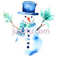 雪人,水彩画,蓝色,绿色,橙色PNG