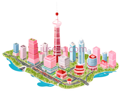 城市景观,卡通,多彩, PNG