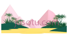 金字塔, 棕榈树,卡通,粉色, 绿色, 黄色PNG