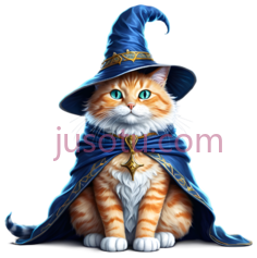 猫,巫师,蓝色斗篷,橙色,白色相间的毛发PNG