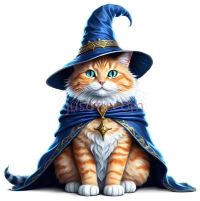 猫,巫师,蓝色斗篷,橙色,白色相间的毛发, PNG