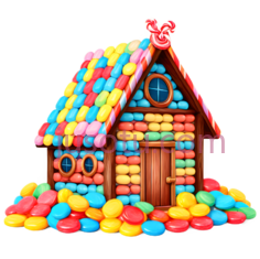 糖果屋,卡通,红色,黄色,绿色,蓝色,粉色PNG