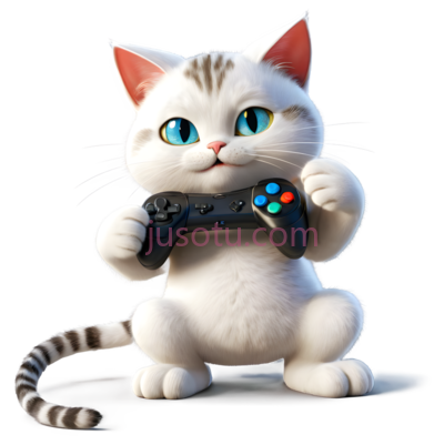 卡通猫,3D动画,白色带灰色条纹, PNG