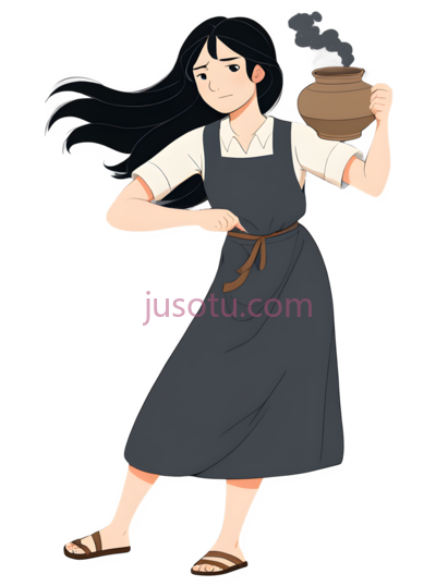 女孩,陶罐, PNG