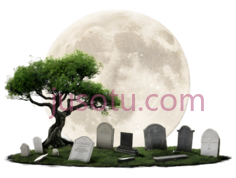 月亮,树,墓碑,白色,绿色PNG