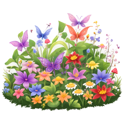 花朵,蝴蝶,卡通,紫色,蓝色,黄色,红色, PNG