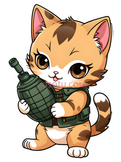 卡通猫,,玩手榴弹, PNG
