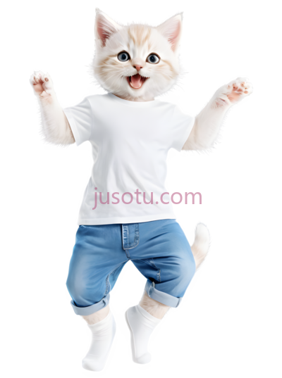 猫,穿着T恤,牛仔裤,白色, PNG