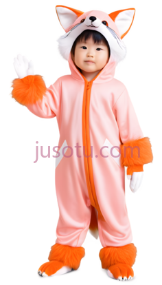 小男孩,狐狸服装,粉色,橙色PNG