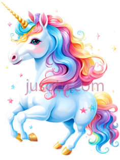 独角兽,卡通,白色身体,彩虹鬃毛,尾巴PNG