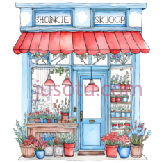 花店,卡通,红色,蓝色,白色PNG