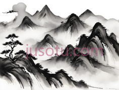 山水画,水墨画,黑白PNG