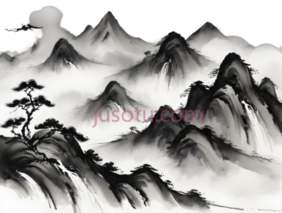 山水画,水墨画,黑白, PNG