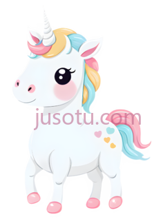 独角兽,卡通,白色, 黄色, 蓝色, 粉色PNG