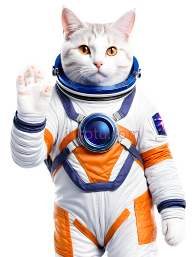 猫,宇航服,白色,橙色,蓝色, PNG