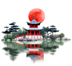 亭子,东方建筑,红色PNG