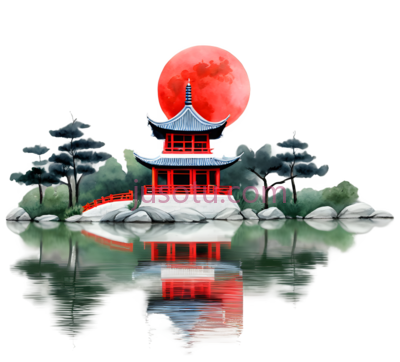 亭子,东方建筑,红色, PNG