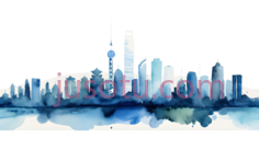 城市天际线,水墨画,高远线,海景PNG