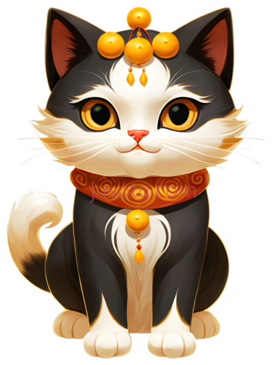 猫,卡通,黑色, 白色, 橙色, PNG