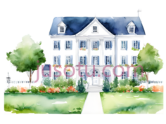 房屋,水彩画,白色,蓝色,绿色PNG