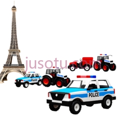 埃菲尔铁塔,警车,拖拉机,插画,红色,黑色PNG