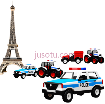 埃菲尔铁塔,警车,拖拉机,插画,红色,黑色, PNG