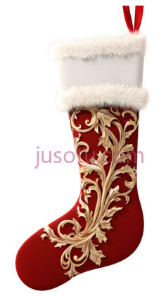圣诞袜,红色,金色,白色PNG