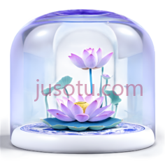 玻璃罩内的莲花,装饰性,紫色PNG