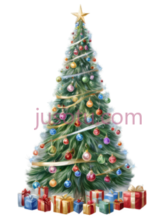 圣诞树,装饰有彩灯,礼物,绿色PNG