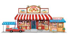 商店,卡通,红色,白色,蓝色PNG