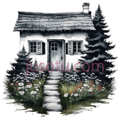 小木屋,手绘,白色PNG