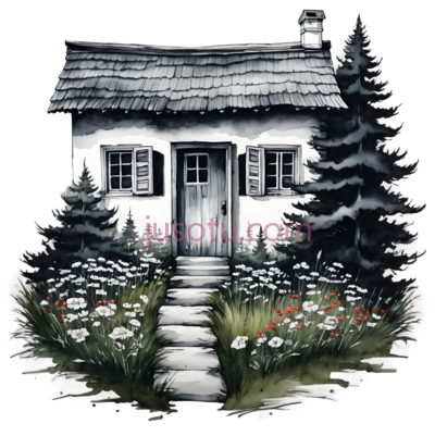 小木屋,手绘,白色, PNG