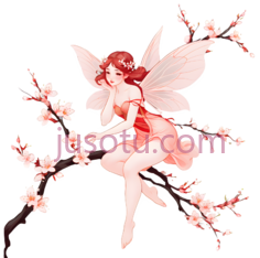 仙女,桃花,春天,红色PNG