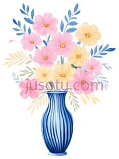 花瓶,插画,蓝色PNG