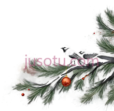 雪松枝,插画,绿色,白色,红色PNG