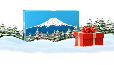 富士山,蓝天,雪景,礼品盒, PNG