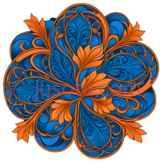 花纹,复杂对称的花纹设计,蓝色,橙色PNG